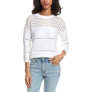 Forte Womens  Textured Wide Stripe Pullover, White